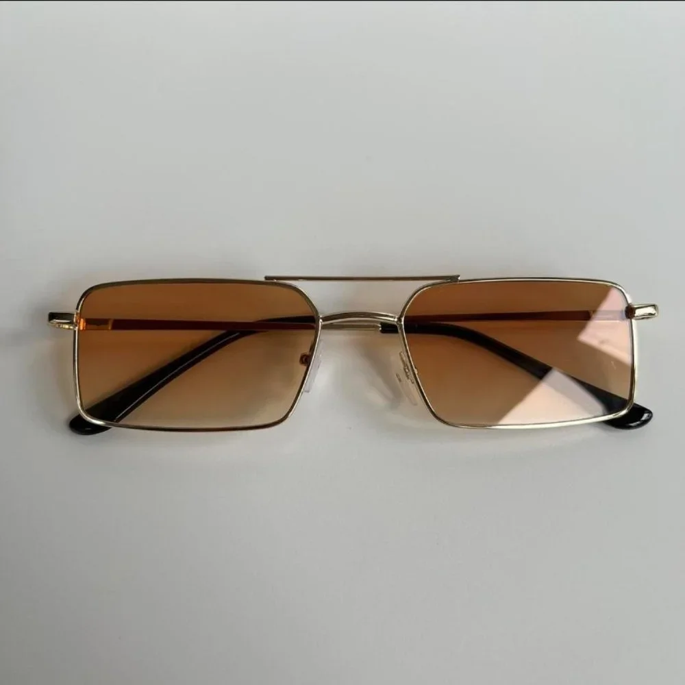 Vintage Y2K 90s 2000s unique slim gold trim square sunglasses